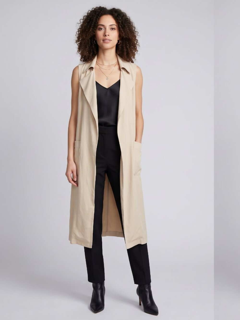 Massimo Dutti Beige Sleeveless Trench Vest Duster Longline Gilet Jacket Size S